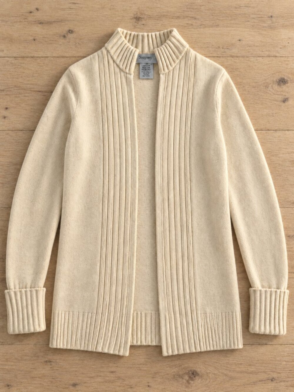Vintage Designers Originals Luxelon Cream Chunky Knit Mock Neck Cardigan M